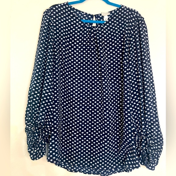 3X Ava & Viv Navy Pattern Ballon Sleeve Blouse - Picture 1 of 5